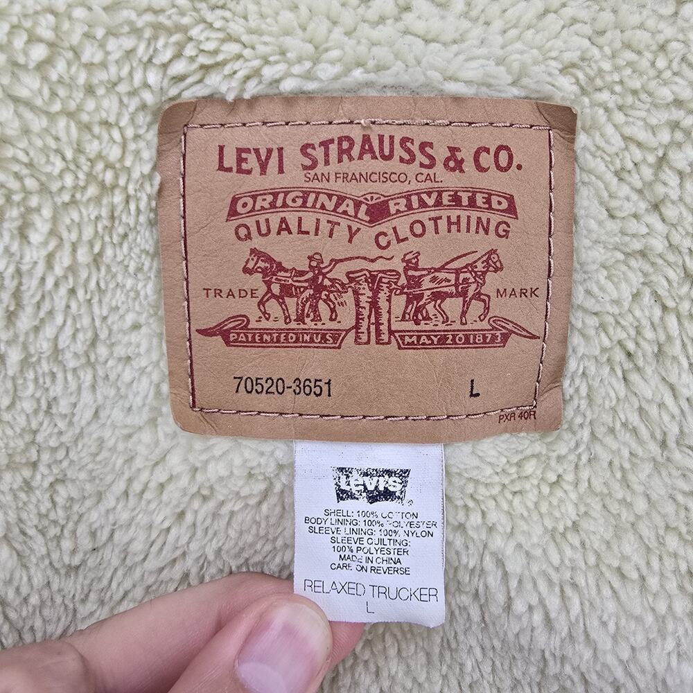 Vintage Levis Corduroy Sherpa Lined Trucker Jacket Large Beige 70520 Y2K - Picture 10 of 14